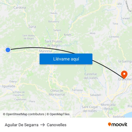 Aguilar De Segarra to Canovelles map