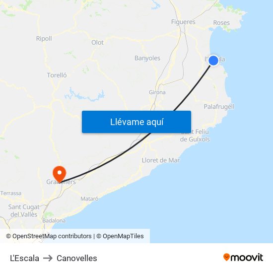 L'Escala to Canovelles map