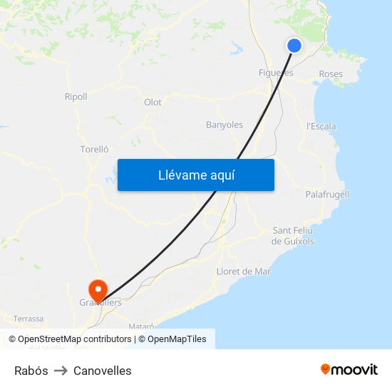Rabós to Canovelles map
