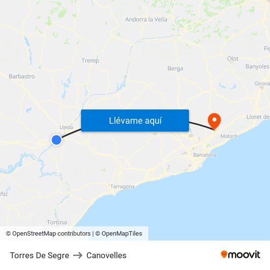 Torres De Segre to Canovelles map