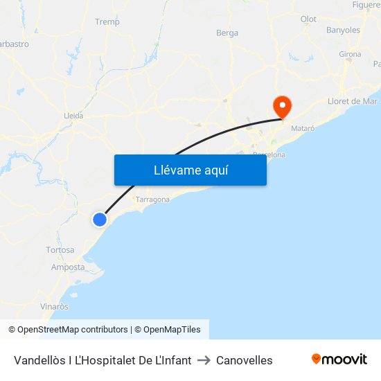 Vandellòs I L'Hospitalet De L'Infant to Canovelles map