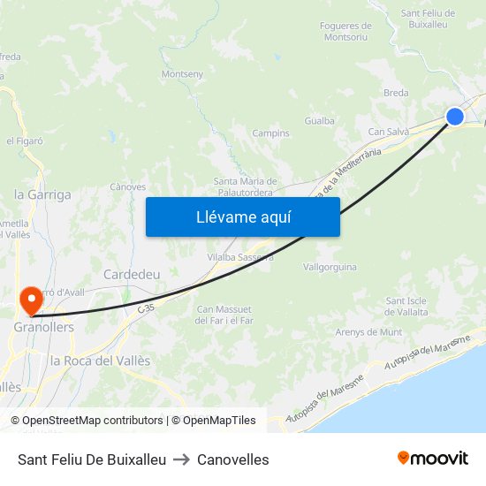 Sant Feliu De Buixalleu to Canovelles map