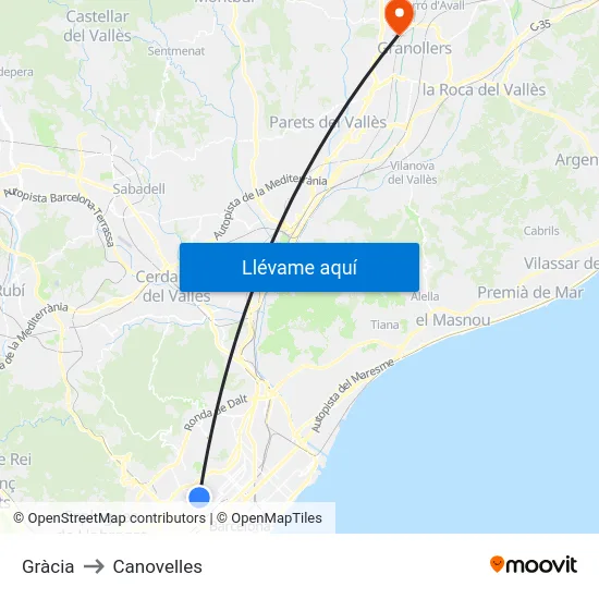 Gràcia to Canovelles map