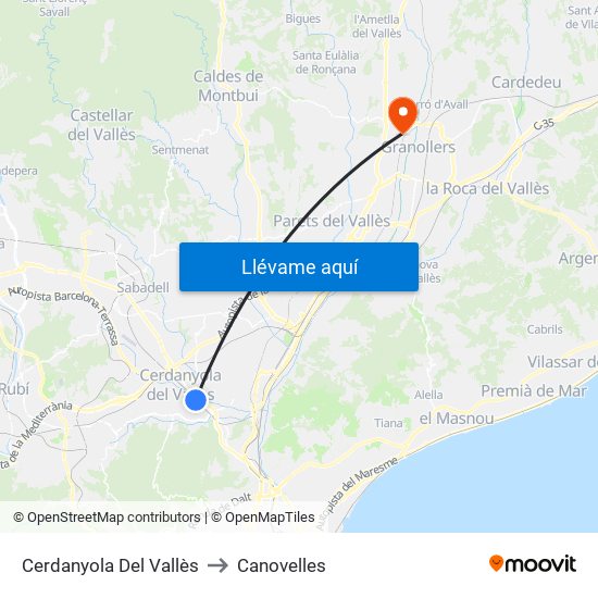 Cerdanyola Del Vallès to Canovelles map