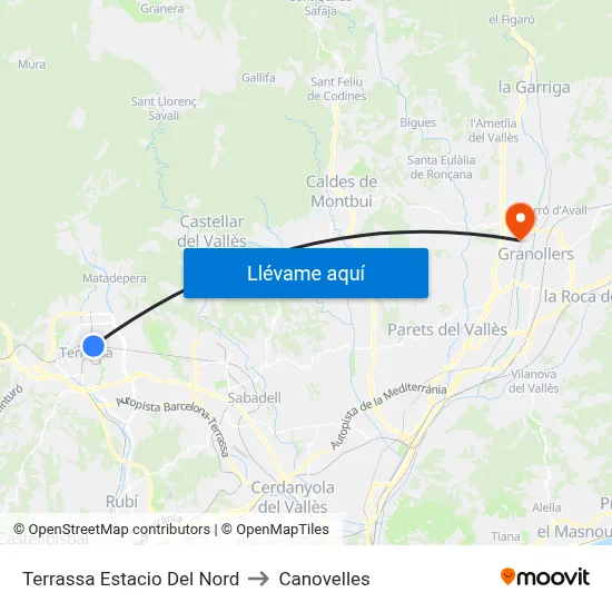 Terrassa Estacio Del Nord to Canovelles map