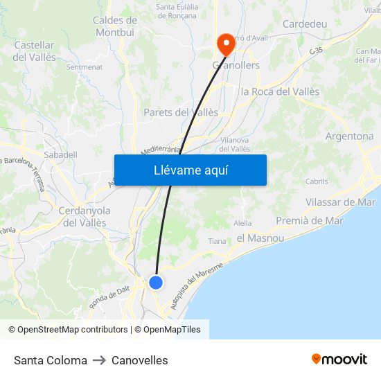 Santa Coloma to Canovelles map