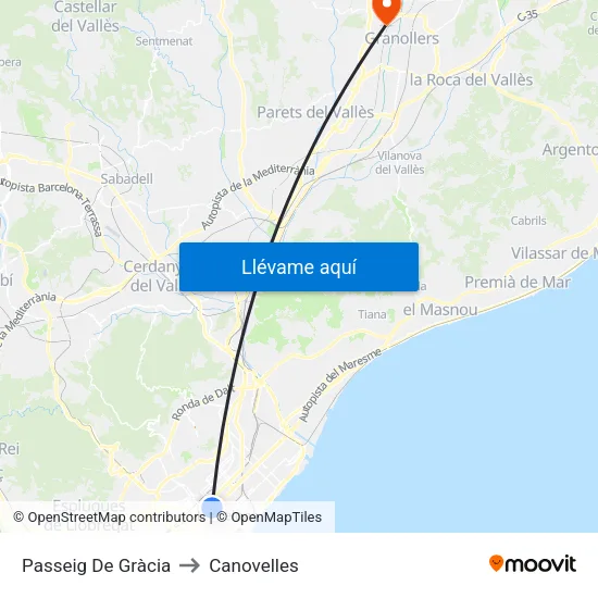 Passeig De Gràcia to Canovelles map