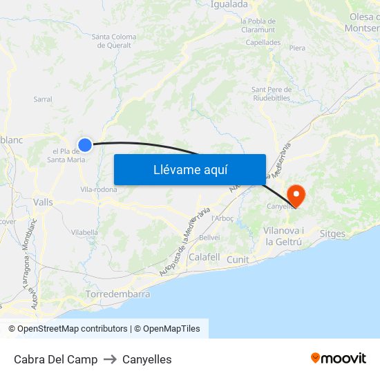 Cabra Del Camp to Canyelles map