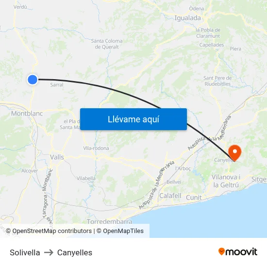 Solivella to Canyelles map
