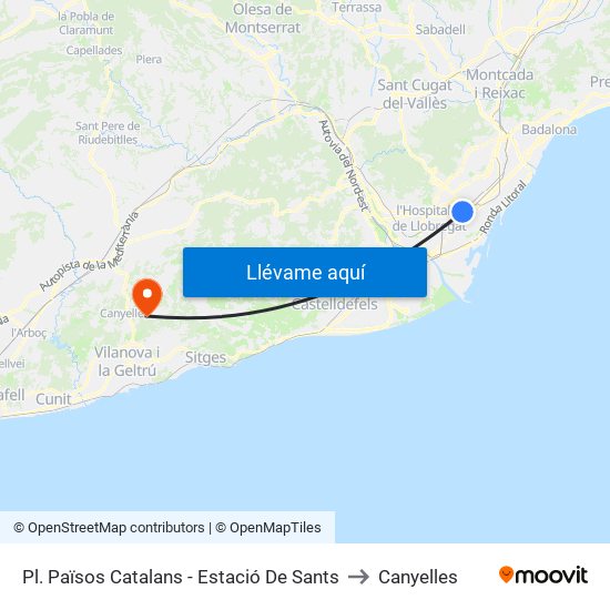 Pl. Països Catalans - Estació De Sants to Canyelles map