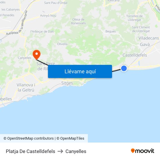 Platja De Castelldefels to Canyelles map