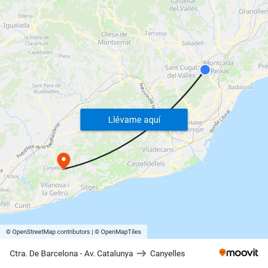 Ctra. De Barcelona - Av. Catalunya to Canyelles map