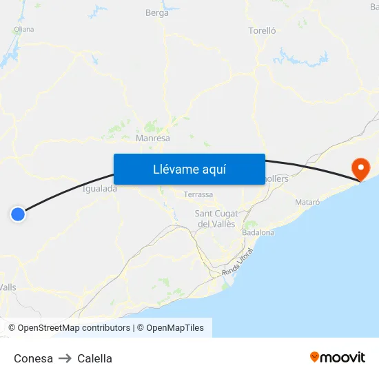 Conesa to Calella map