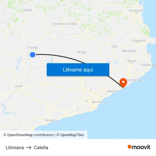 Llimiana to Calella map