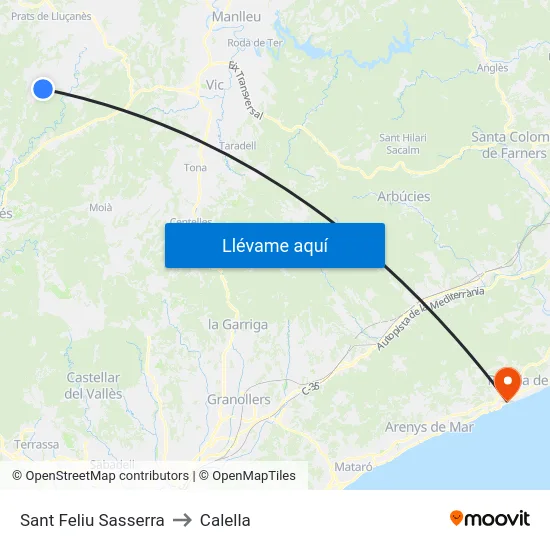Sant Feliu Sasserra to Calella map