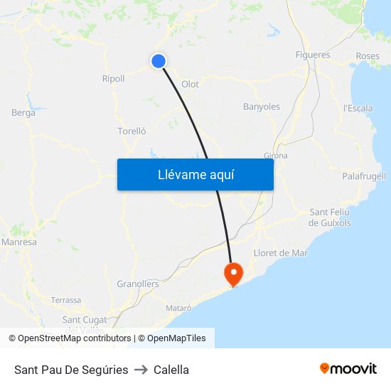 Sant Pau De Segúries to Calella map