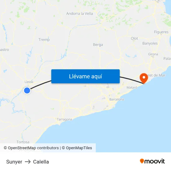 Sunyer to Calella map