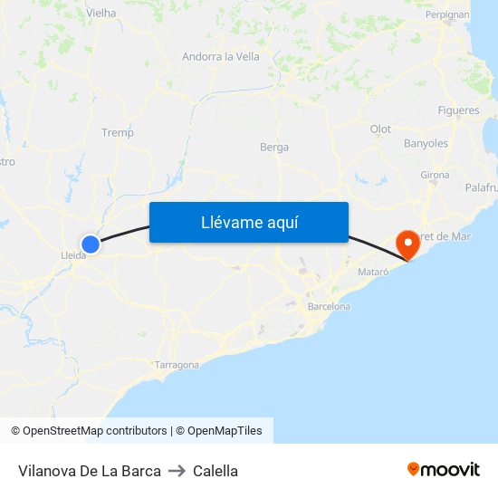 Vilanova De La Barca to Calella map