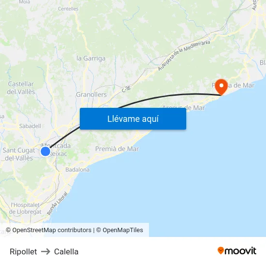 Ripollet to Calella map