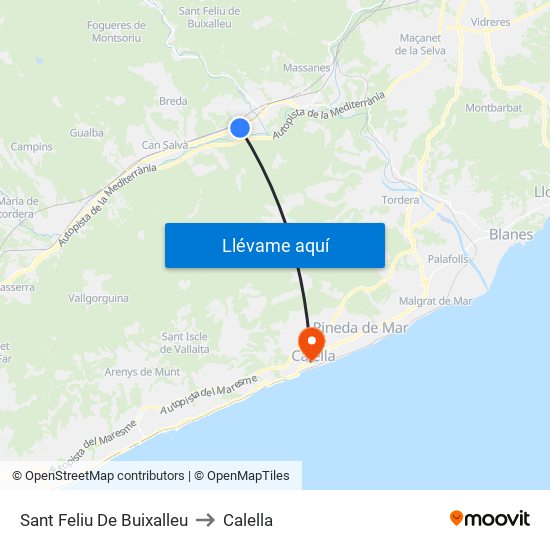 Sant Feliu De Buixalleu to Calella map