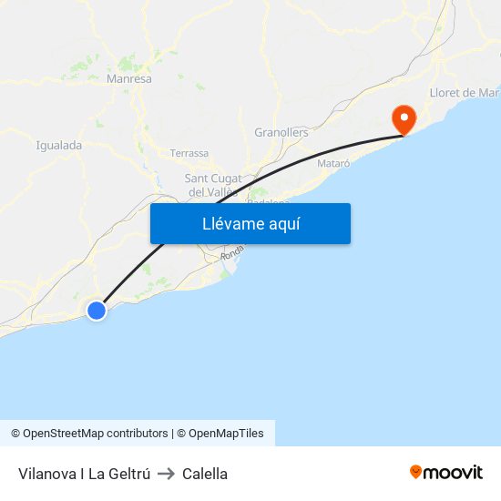 Vilanova I La Geltrú to Calella map