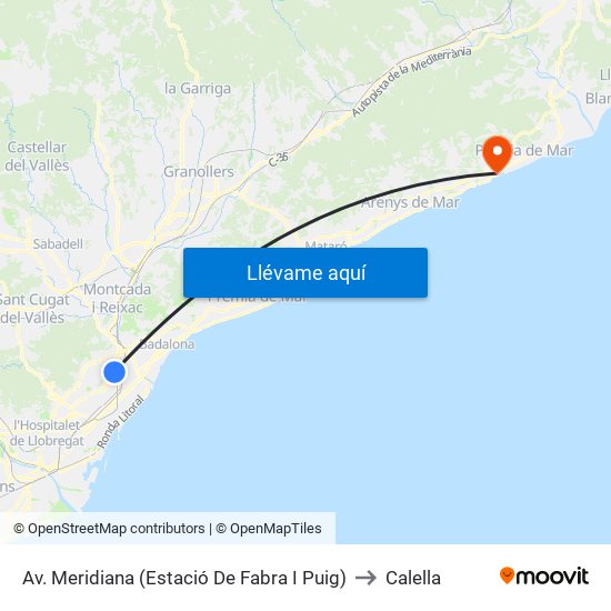 Av. Meridiana (Estació De Fabra I Puig) to Calella map