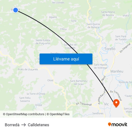 Borredà to Calldetenes map
