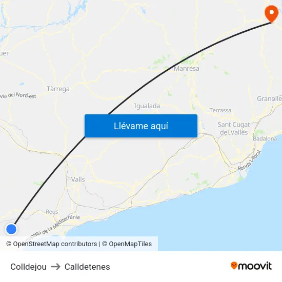 Colldejou to Calldetenes map