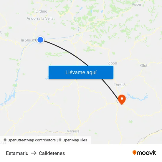 Estamariu to Calldetenes map