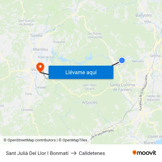 Sant Julià Del Llor I Bonmatí to Calldetenes map