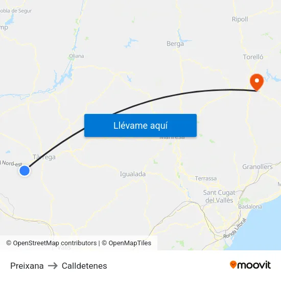 Preixana to Calldetenes map
