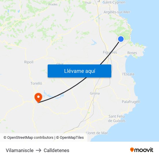 Vilamaniscle to Calldetenes map