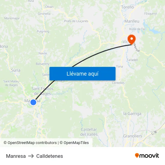 Manresa to Calldetenes map