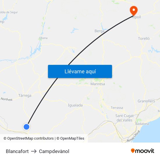 Blancafort to Campdevànol map