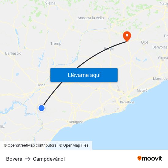 Bovera to Campdevànol map