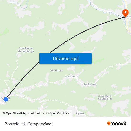 Borredà to Campdevànol map