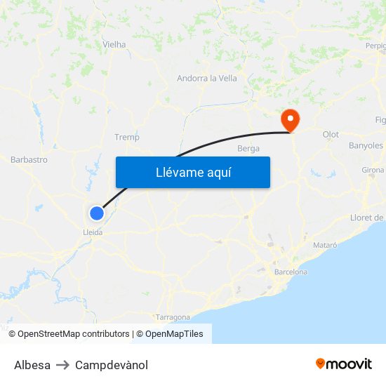 Albesa to Campdevànol map