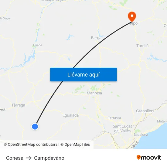 Conesa to Campdevànol map