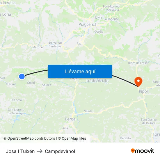 Josa I Tuixén to Campdevànol map