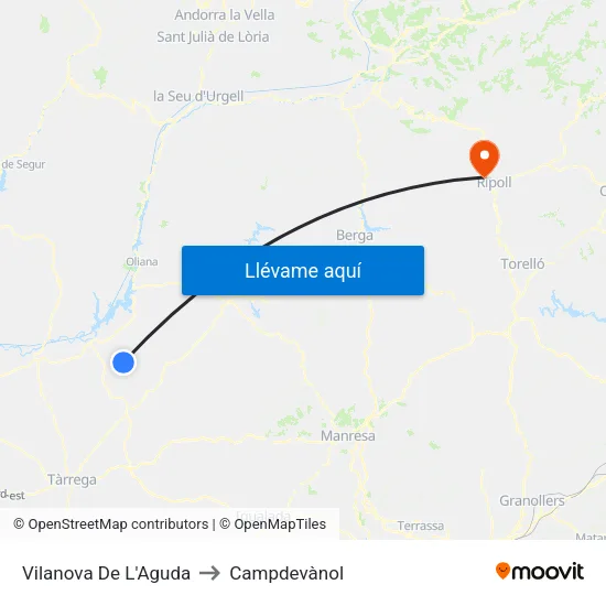 Vilanova De L'Aguda to Campdevànol map