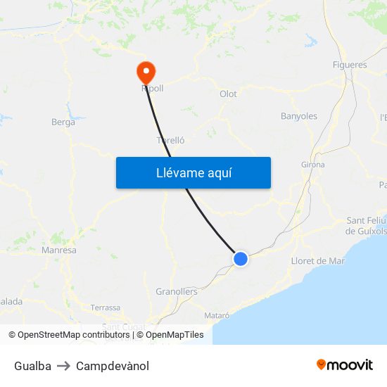 Gualba to Campdevànol map