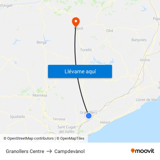 Granollers Centre to Campdevànol map
