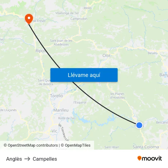 Anglès to Campelles map