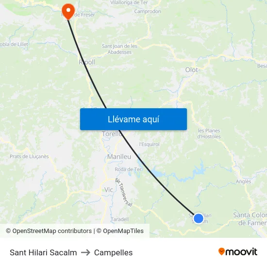 Sant Hilari Sacalm to Campelles map