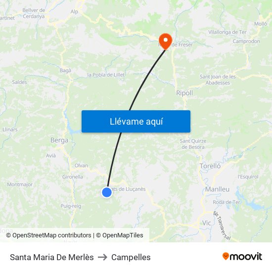 Santa Maria De Merlès to Campelles map