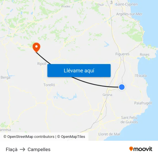 Flaçà to Campelles map