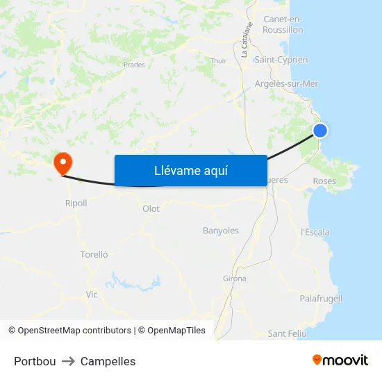 Portbou to Campelles map