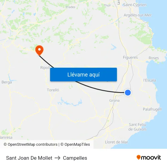 Sant Joan De Mollet to Campelles map