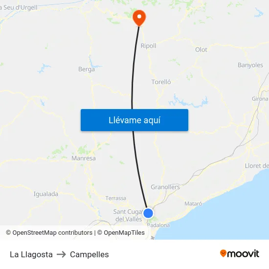 La Llagosta to Campelles map