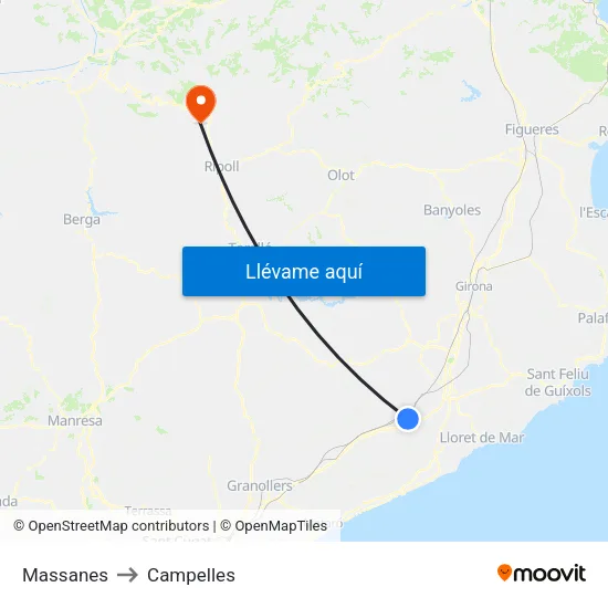 Massanes to Campelles map